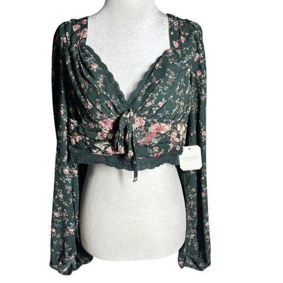 Altar’d State Forest Fairy Floral Puff Sleeve Crop Babydoll Blouse XS Coquette - Picture 5 of 11